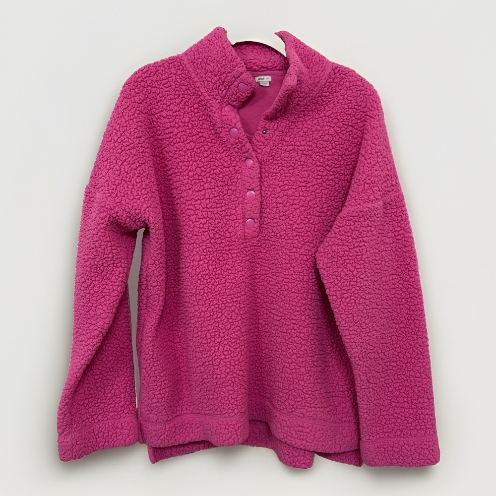 Aerie Women's Cloud Sherpa Oversized 1/2 Snap Pullover Sweatshirt Sz S Pink